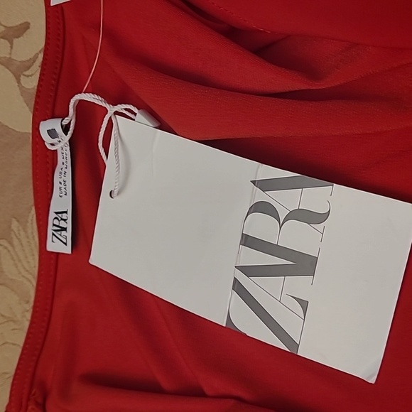 NWT WOMENS RED FAUX WRAP ZARA RUCHED BLOUSE TOP SIZE S - Picture 5 of 6